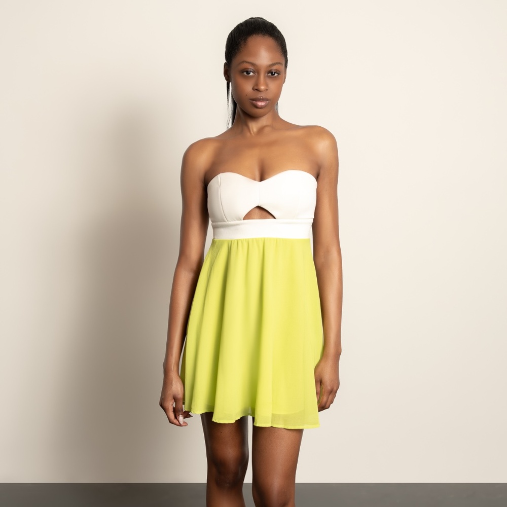 BNWT Isabelle LaRue Strapless Cream and Lime Green Summer Dress